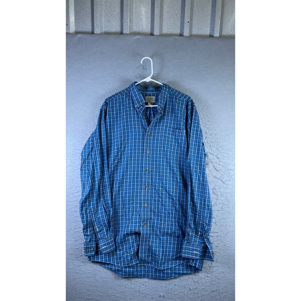 L.L. Bean Button Down Mens XL-Tall Blue Excellent Plaid Long Sleeve 503308